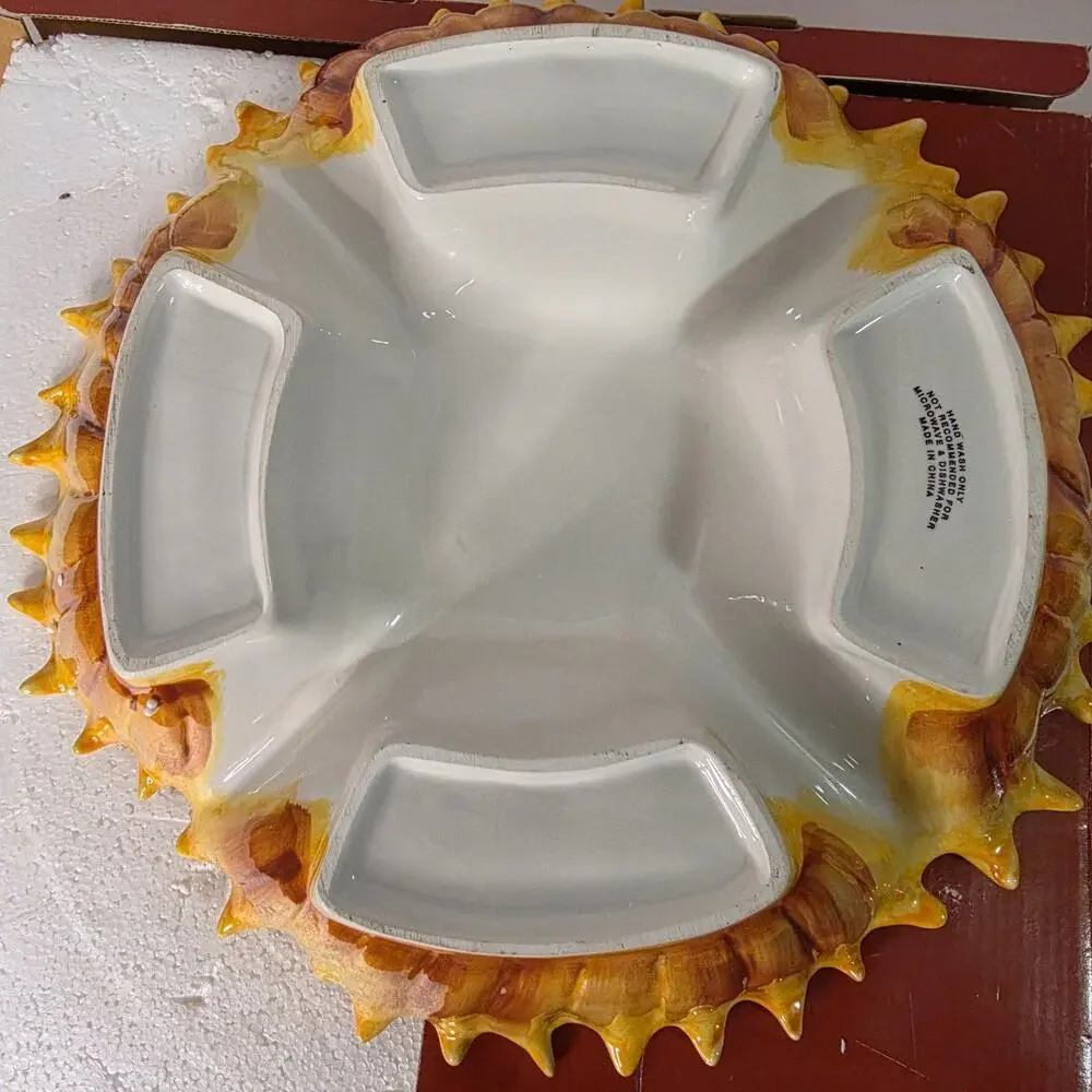 Harvest Sunflower 4-Section Ceramic Divided Serving Dish 15in Original Box